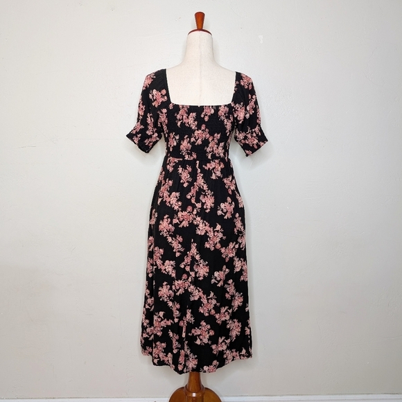 Mimi Chica Black and Pink Floral Milkmaid Midi Dress Size Small - Picture 3 of 3